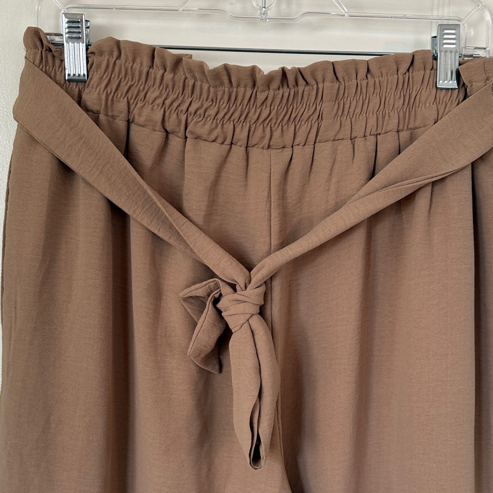 Tan Wide-Leg Pants with Tie Waist - Picture 3 of 5